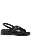Prada Women's Brushed Leather Sandals With A Burnt Color Buckle In 黑色