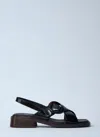 Prada Women's Brushed Leather Sandals With A Burnt Color Buckle In Brown