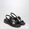 Prada Brushed Leather Sandals With A Burnt Color Buckle In Black