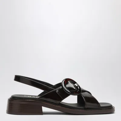 PRADA PRADA BRUSHED LEATHER SANDALS WITH A BURNT COLOR BUCKLE