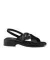 Prada Women's Brushed Leather Sandals With A Burnt Color Buckle In Black