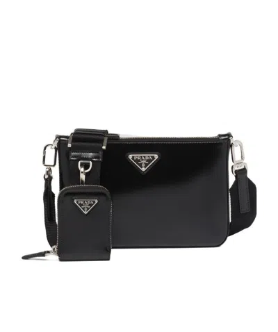 Prada Brushed Leather Shoulder Bag In Black