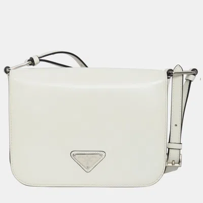 Pre-owned Prada Brushed Leather Shoulder Bag In White