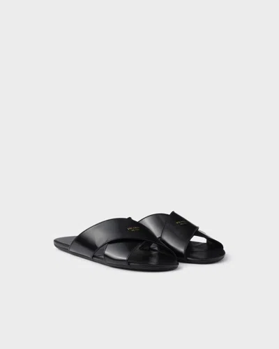 PRADA BRUSHED LEATHER SLIDES