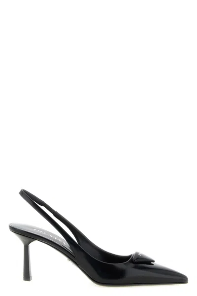 Prada Brushed Leather Slingback In Black