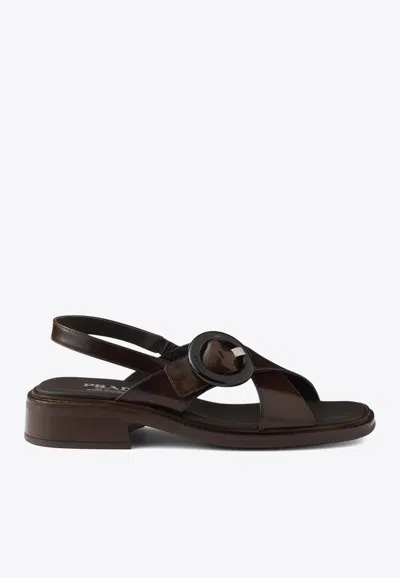PRADA BRUSHED LEATHER SLINGBACK FLATS