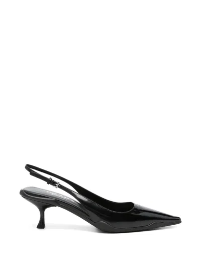 Prada Brushed Leather Slingback Pumps In Black
