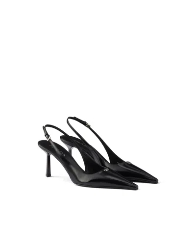 Prada Brushed Leather Slingback Pumps In Black