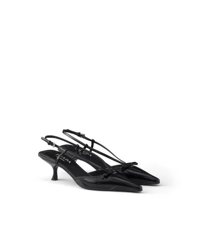 Prada Brushed Leather Slingback Pumps In Animal Print