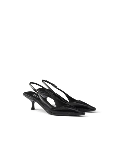 Prada Brushed Leather Slingback Pumps In Black