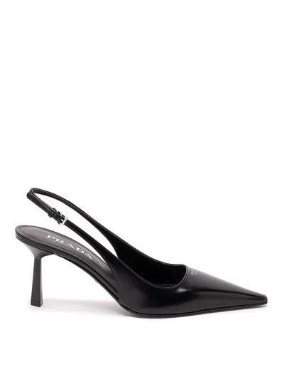 Prada Brushed Leather Slingback Pumps In Black