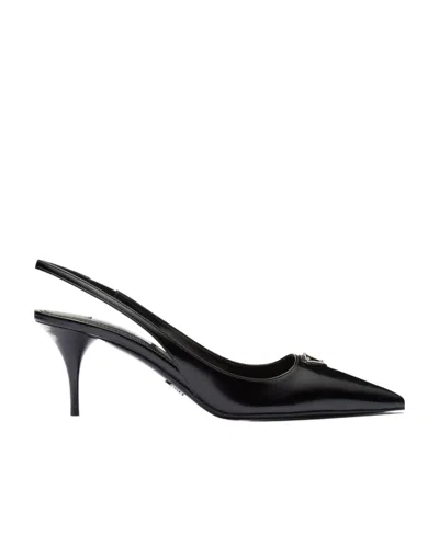 Prada Brushed Leather Slingback Pumps In Black
