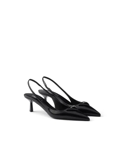 Prada Brushed Leather Slingback Pumps In Black