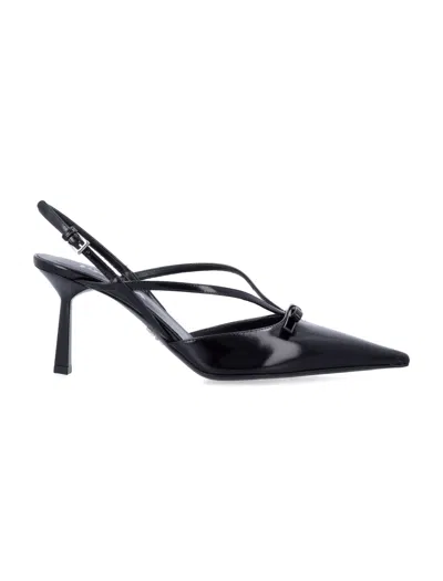 PRADA PRADA BRUSHED LEATHER SLINGBACK PUMPS WITH BOW & POINTED TOE, 7.5 CM HEEL