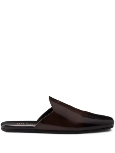 PRADA BRUSHED-LEATHER SLIPPERS