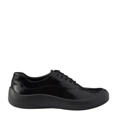 Prada Brushed Leather Sneakers In Black