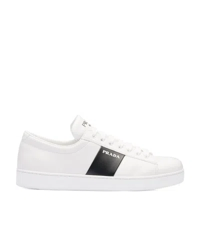 Prada Brushed Leather Sneakers In White