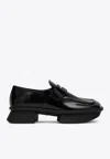 Prada Brushed Leather Squared-toe Loafers In Black