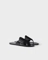Prada Brushed Leather Thong Sandals In Black