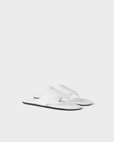 Prada Brushed Leather Thong Sandals In White