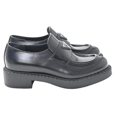 Prada Brushed Platform Loafers In Black Leather