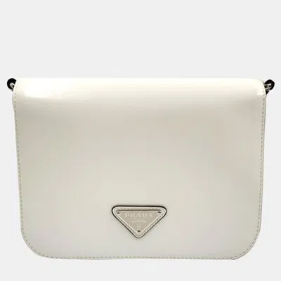 Pre-owned Prada Brushed Shoulder Bag In White