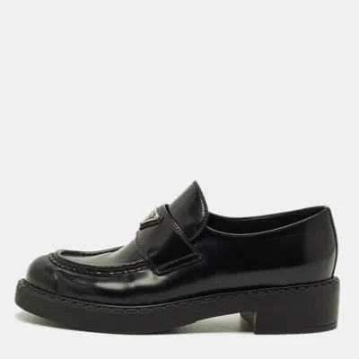 Pre-owned Prada Brushed Size 40 Black Leather Loafers