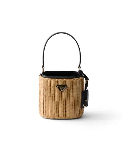 Prada Bucket Bag Aus Korbgeflecht Und Leder