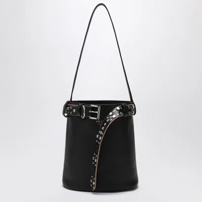 Prada Buckle Leather Bucket Bag With Studded Belt In Schwarz