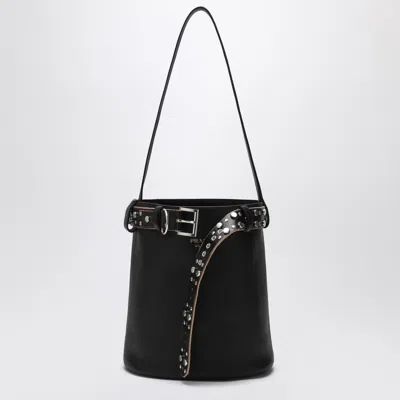 Prada Bucket Bag Buckle Black With Studded Belt