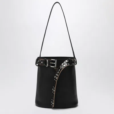 Prada Bucket Bag Buckle Black With Studded Belt Women