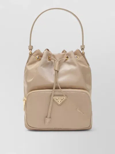 Prada Bucket Bag Front Pocket Goldtone Hardware Handle In Brown