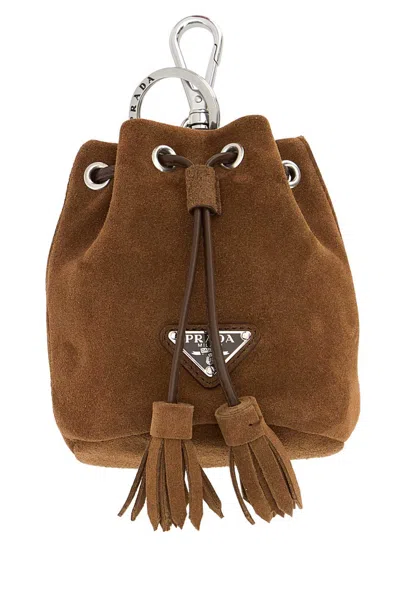 Prada Bucket Bag Keyring In Brown