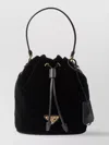 Prada Bucket Bag With Leather Handle And Metal Finishes In Black