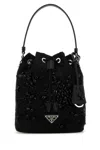 Prada Enamel Triangle-logo Tote Bag In Black