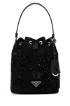 Prada Enamel Triangle-logo Tote Bag In Black