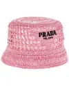 Prada Embroidered-logo Raffia Bucket Hat In Pink