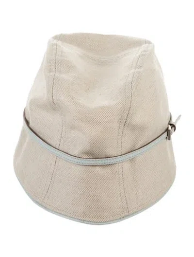 Pre-owned Prada Bucket Hat With Leather Trim Embellishments