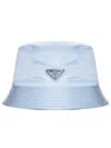 Prada Bucket Hat With Signature Logo Plaque In Blue