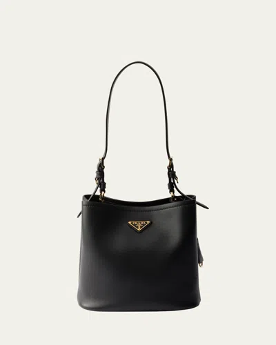 Prada Bucket Leather Shoulder Bag In F0002 Nero