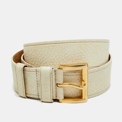Pre-owned Prada Buckle Belt Off White Leather