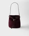 Prada Buckle Belted Suede Bucket Bag In Burgundy