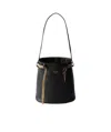 Prada Buckle Leather Bucket Bag With Jeweled Belt In Black