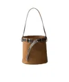Prada Studded Buckle Leather Bucket Bag In Caramel/black