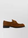 Prada Buckle Detail Round Toe Suede Loafers In Animal Print