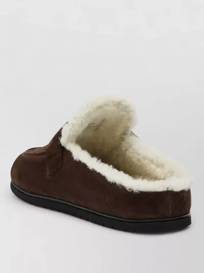 Prada Buckle Detail Rubber Sole Slip On Slippers In Brown