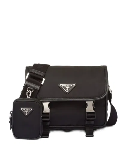 Prada Buckle Detail Shoulder Bag In Black
