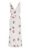 Prada Waist Belted Sleeveless V-neck Floral Backless In Neutral