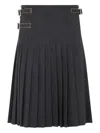 Prada Buckle-fastening Pleated Wool Midi Skirt In Gray