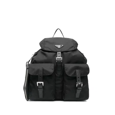 Prada Buckle Flap Backpack In Black